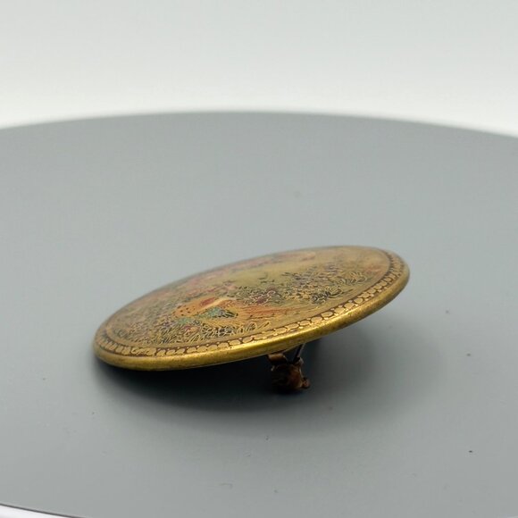Antique Japanese Satsuma Ceramic Porcelain Hand Painted Brooch Pin Birds Flowers - Picture 11 of 13